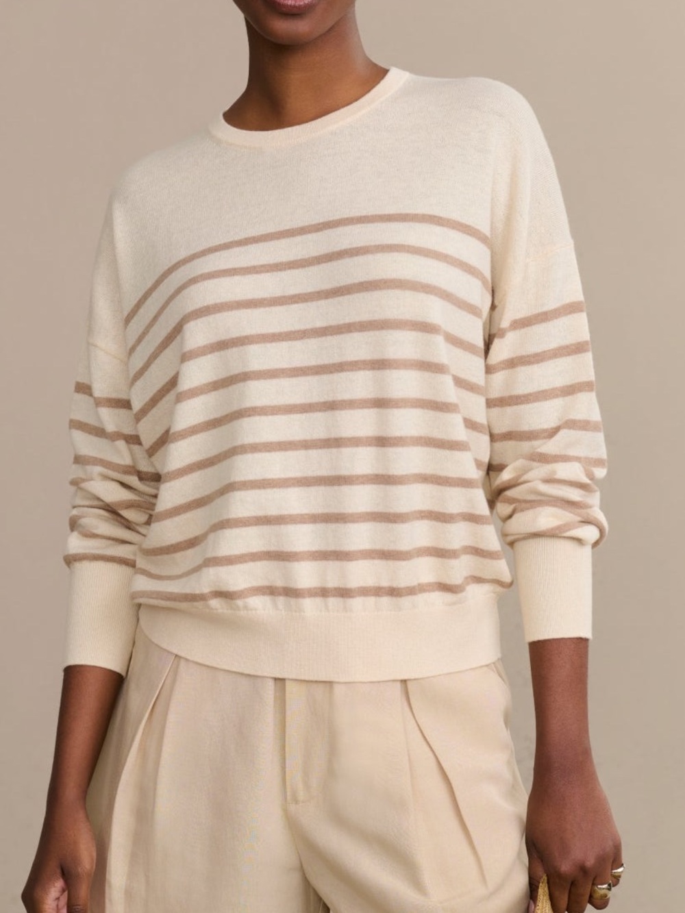 Jenni Kayne Avery Crewneck Sweater Stripe Cotton Merino Neutral S Summer